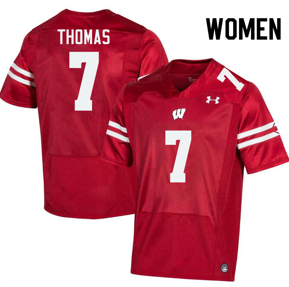 Women #7 Jaheim Thomas Wisconsin Badgers College Football Jerseys Stitched-Red